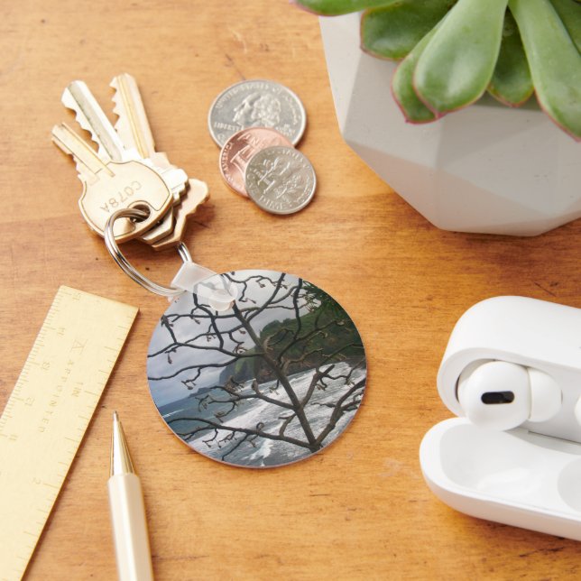 Hawaiian Ocean Beach Tree Photo View Key Ring (Desk)