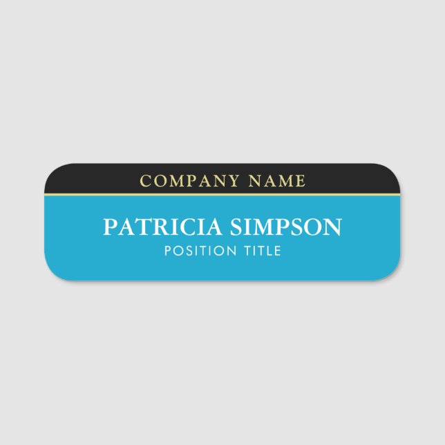Hawaiian Ocean Blue Black Balanced Professional Name Tag (Front)