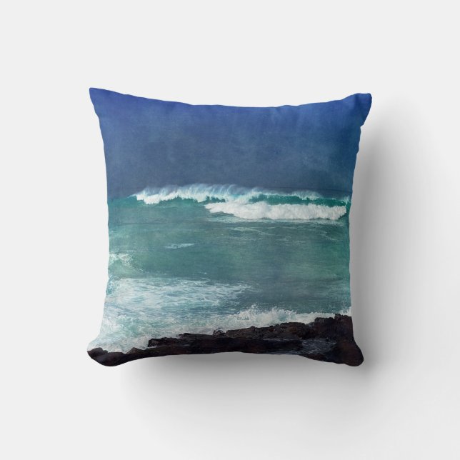 Hawaiian Ocean Hawaii Waves Aqua Teal Blue Sea Cushion (Front)