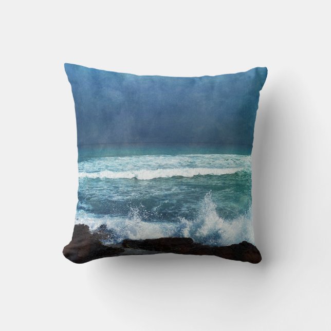 Hawaiian Ocean Hawaii Waves Aqua Teal Blue Surf Cushion (Front)
