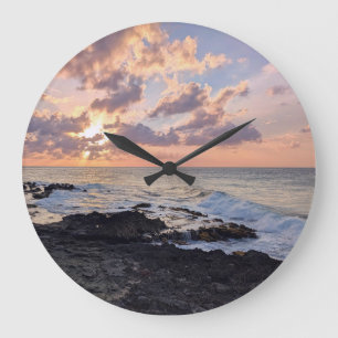 Hawaiian Ocean Sunset Landscape Photo Large Clock