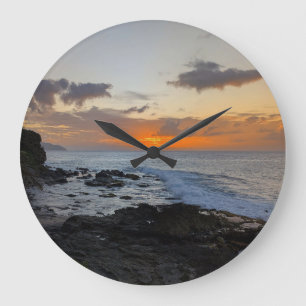 Hawaiian Ocean Sunset Landscape Photo Large Clock