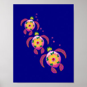Hawaiian Ohana Honu Sea Turtles Poster