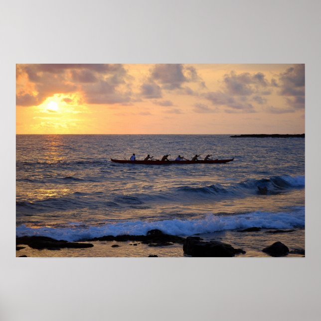 Hawaiian Outrigger Canoe at Sunset Poster (Front)