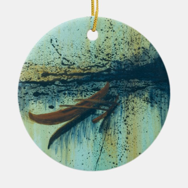 Hawaiian Outrigger in Storm Ceramic Tree Decoration (Front)