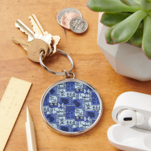 Hawaiian Paddleman Tapa in Blue Key Ring