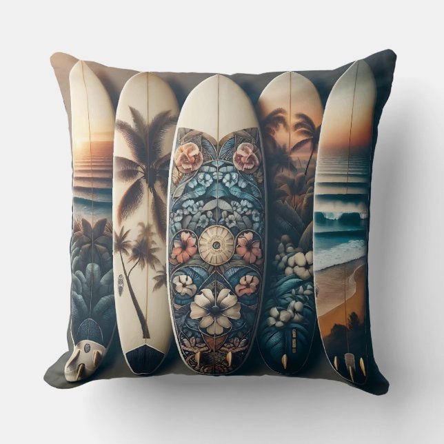 Hawaiian Painted Surfboards Cushion (Front)