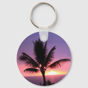 Hawaiian Palm Tree & Colourful Sunset Key Ring