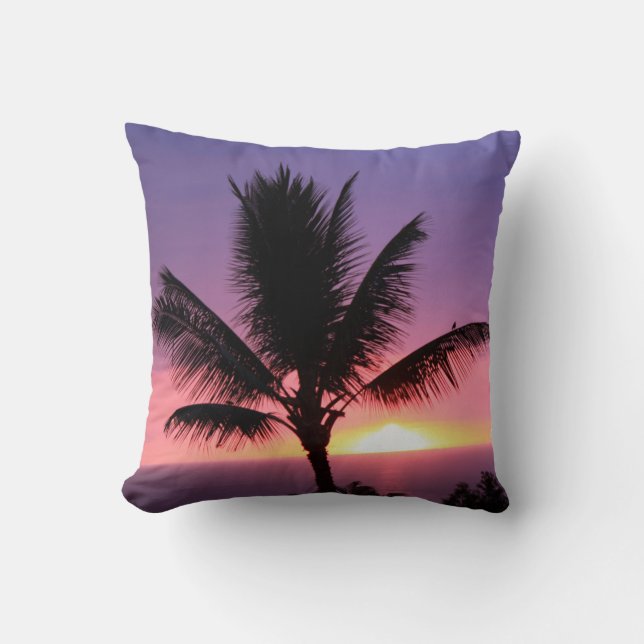 Hawaiian Palm Tree & Colourful Sunset Pillow (Front)