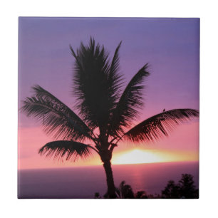 Hawaiian Palm Tree & Colourful Sunset Tile