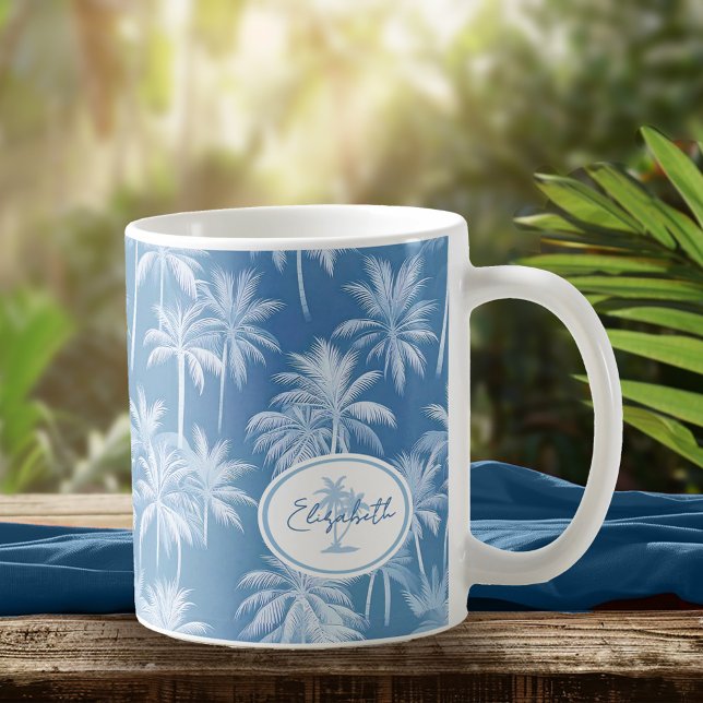 Hawaiian Palm Tree Silhouette Pattern Blue ID1093 Coffee Mug (Creator Uploaded)