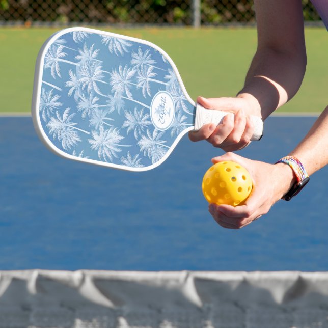 Hawaiian Palm Tree Silhouette Pattern Blue ID1093 Pickleball Paddle (Insitu)