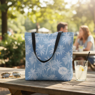 Hawaiian Palm Tree Silhouette Pattern Blue ID1093 Tote Bag