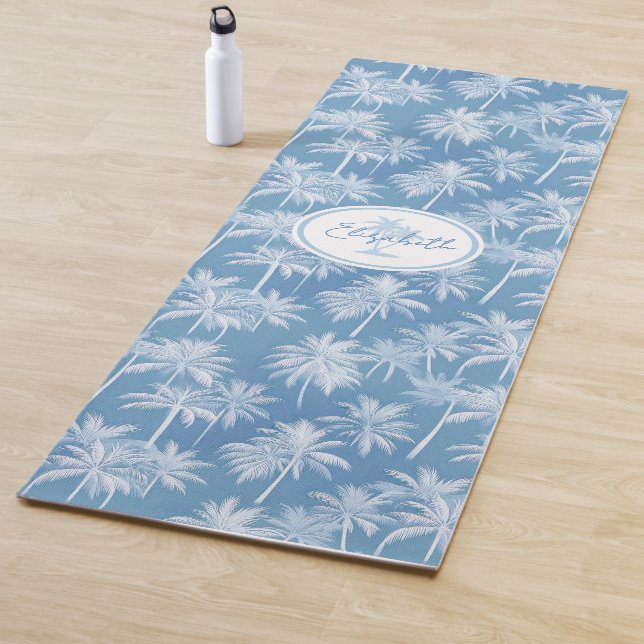 Hawaiian Palm Tree Silhouette Pattern Blue ID1093 Yoga Mat (In Situ)