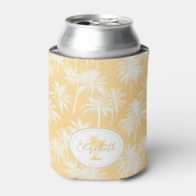 Hawaiian Palm Tree Silhouette Pattern Gold ID1093 Can Cooler (Can Front)