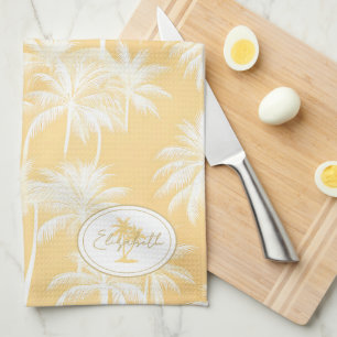 Hawaiian Palm Tree Silhouette Pattern Gold ID1093 Tea Towel