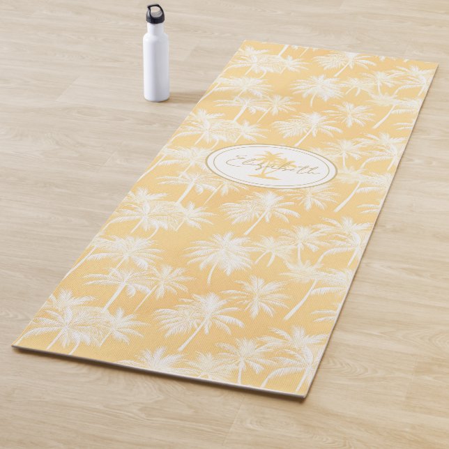 Hawaiian Palm Tree Silhouette Pattern Gold ID1093 Yoga Mat (In Situ)