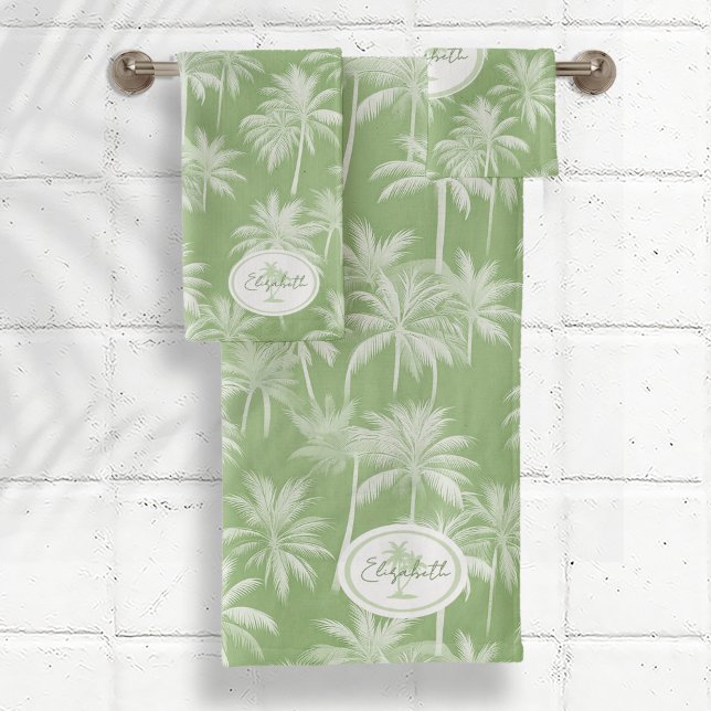 Hawaiian Palm Tree Silhouette Pattern Green ID1093 Bath Towel Set (Creator Uploaded)