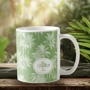 Hawaiian Palm Tree Silhouette Pattern Green ID1093 Coffee Mug
