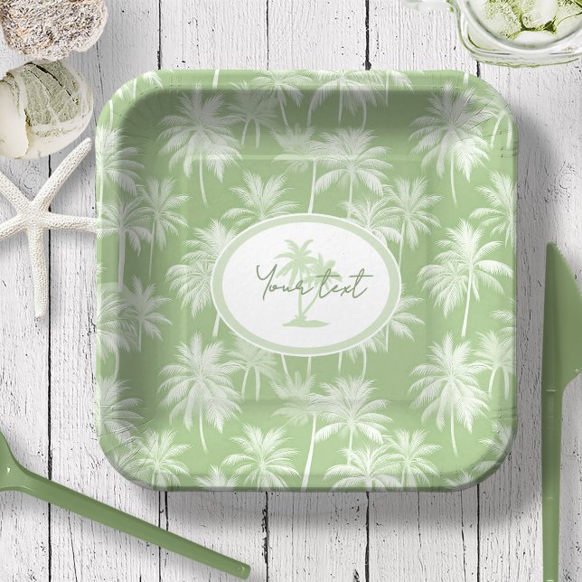 Hawaiian Palm Tree Silhouette Pattern Green ID1093 Paper Plate (Creator Uploaded)