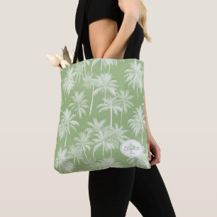 Hawaiian Palm Tree Silhouette Pattern Green ID1093 Tote Bag