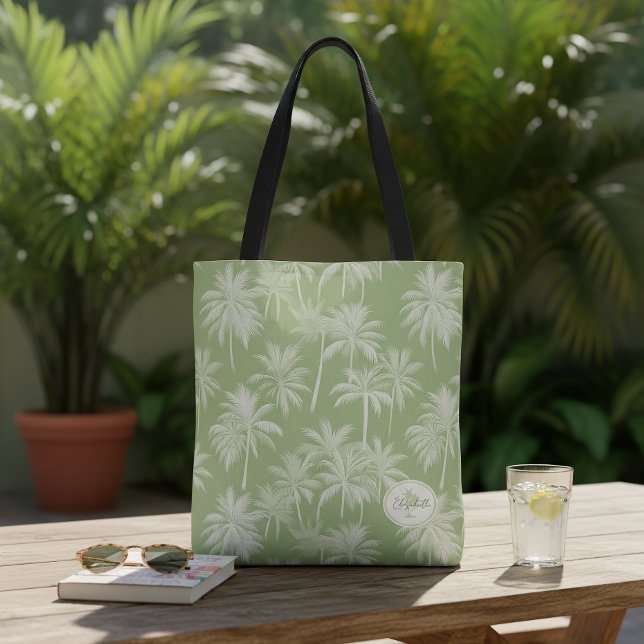 Hawaiian Palm Tree Silhouette Pattern Green ID1093 Tote Bag (Creator Uploaded)
