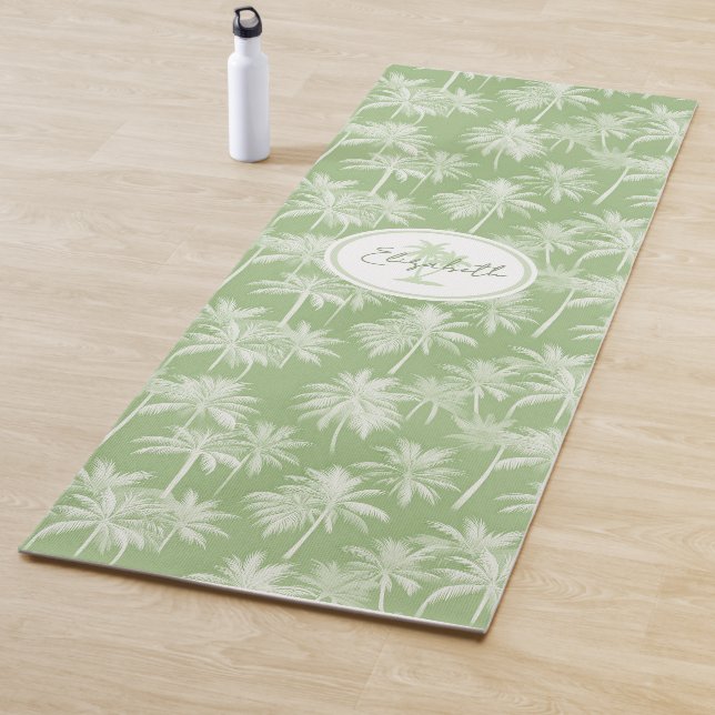 Hawaiian Palm Tree Silhouette Pattern Green ID1093 Yoga Mat (In Situ)