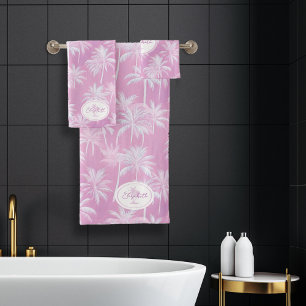 Hawaiian Palm Tree Silhouette Pattern Plum ID1093 Bath Towel Set