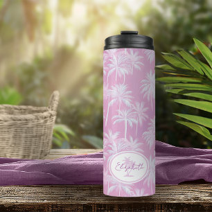 Hawaiian Palm Tree Silhouette Pattern Plum ID1093 Thermal Tumbler