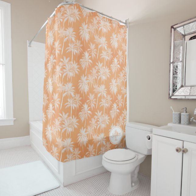 Hawaiian Palm Tree Silhouette Pattern Tacao ID1093 Shower Curtain (In Situ)