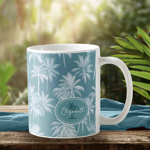 Hawaiian Palm Tree Silhouette Pattern Teal ID1093 Coffee Mug