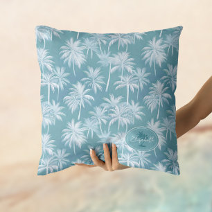 Hawaiian Palm Tree Silhouette Pattern Teal ID1093 Cushion