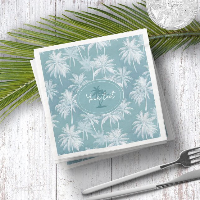 Hawaiian Palm Tree Silhouette Pattern Teal ID1093 Napkin (Creator Uploaded)