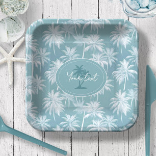 Hawaiian Palm Tree Silhouette Pattern Teal ID1093 Paper Plate