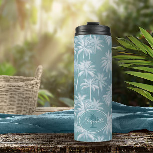 Hawaiian Palm Tree Silhouette Pattern Teal ID1093 Thermal Tumbler
