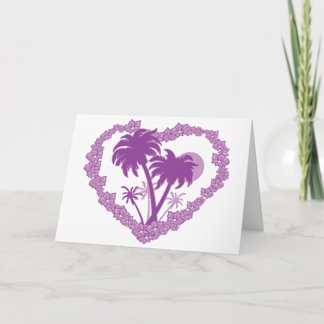 Hawaiian Palm Tree Valentine Heart Holiday Card (Front)