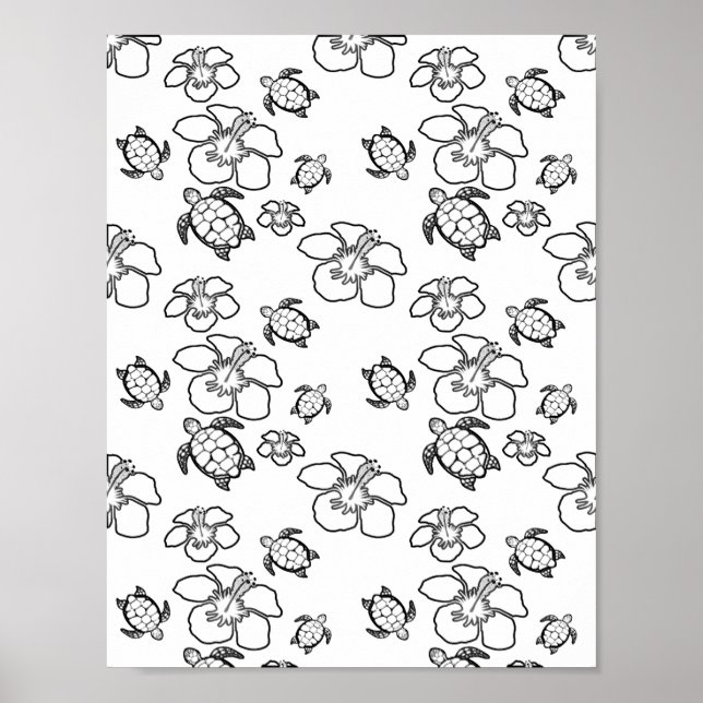 Hawaiian Pattern Adult Colouring Poster (Front)