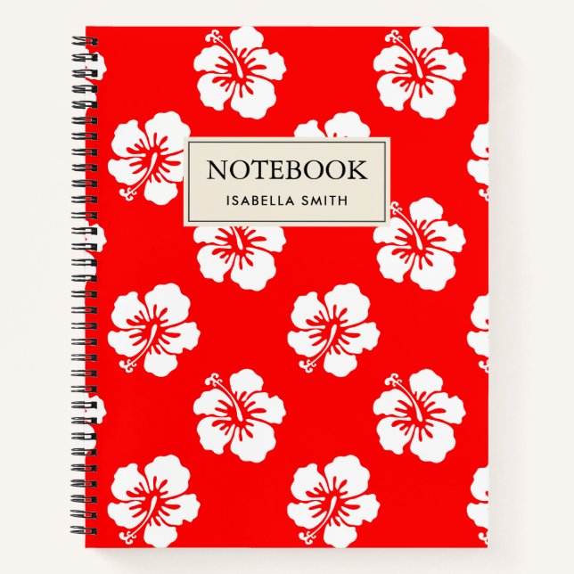 Hawaiian Pattern Hibiscus Red and White Notebook (Front)