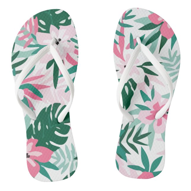Hawaiian  Pattern Pink Flowers Flip Flops (Footbed)