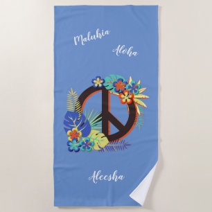 Hawaiian Peace Love Name Personalised Colourful Beach Towel