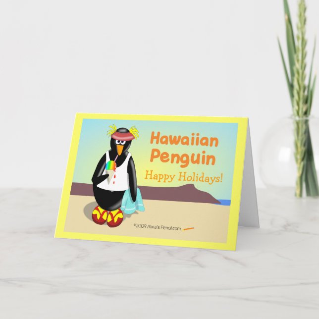 Hawaiian Penguin Customisable Holiday Card (Front)