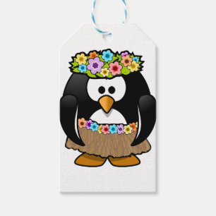 Hawaiian Penguin With flowers and grass skirt Gift Tags