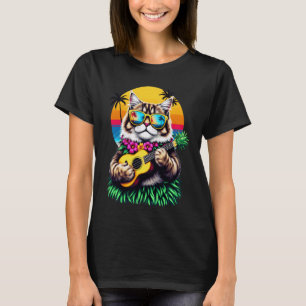 Hawaiian Persian Cat & Pineapple Ukulele Summer Va T-Shirt