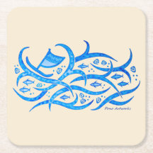 Hawaiian Petroglyph Canoe at Sea Tribal Coasters