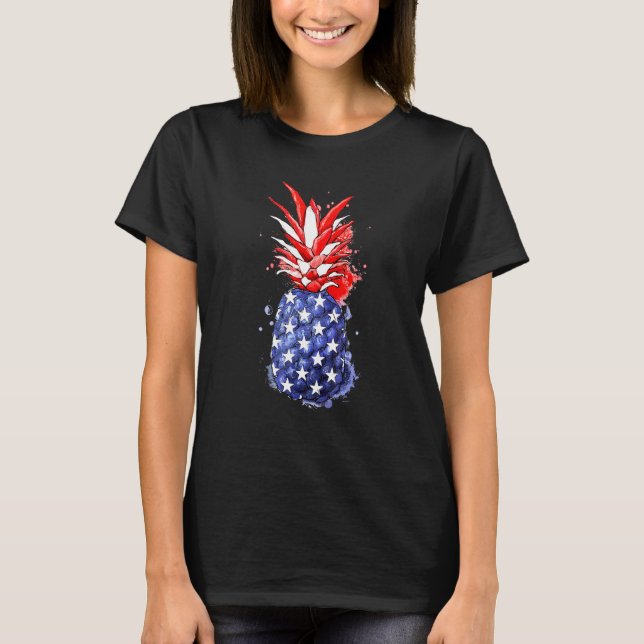 Hawaiian Pineapple American Flag Sunglasses 4th Of T-Shirt (Front)