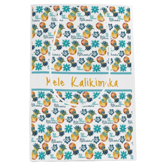 Hawaiian Pineapple and Hibiscus Medium Gift Bag (Front)