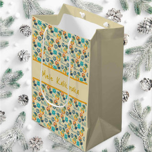 Hawaiian Pineapple and Hibiscus Mele Kalikimaka 3 Medium Gift Bag