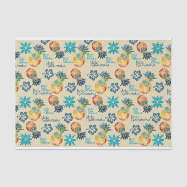 Hawaiian Pineapple and Hibiscus Mele Kalikimaka 3 Tissue Paper (Front)