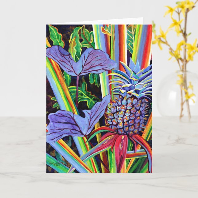 Hawaiian Pineapple and Taro Leaves Card (Yellow Flower)