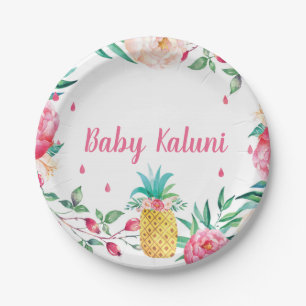 Hawaiian Pineapple Floral Watercolor Shower Plates